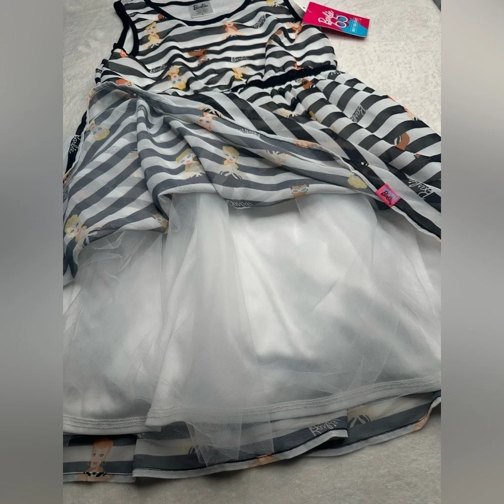 Girls' Barbie Character Dress White Black Kids Size Large (10/12)